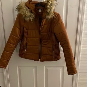 Venus - winter coat with fur hood - copper color size small